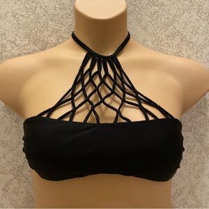 Chic Black Cage Halter Bikini Top